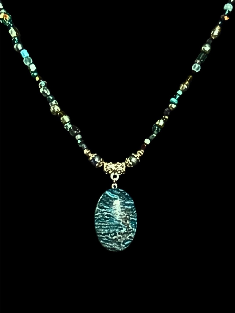 Jasper Stone Pendant Hand Beaded Necklace